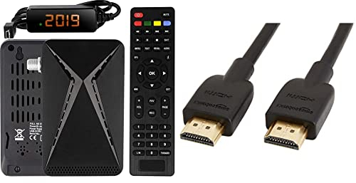 Echosat OM-26100 Mini Sat Receiver -DVB S/S2 Satelliten Receiver Schwarz & Amazon Basics Hochgeschwindigkeits-HDMI-Kabel 2.0, 1,8 m, 3er-Pack