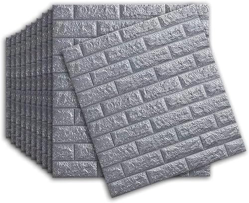 Papier peint adhésif mural 10 pièces papier peint 3D adhésif panneaux muraux briques décoratifs 3D pour mur autocollants muraux, pour cuisine, salon, salle de bain, 77 x 70 cm