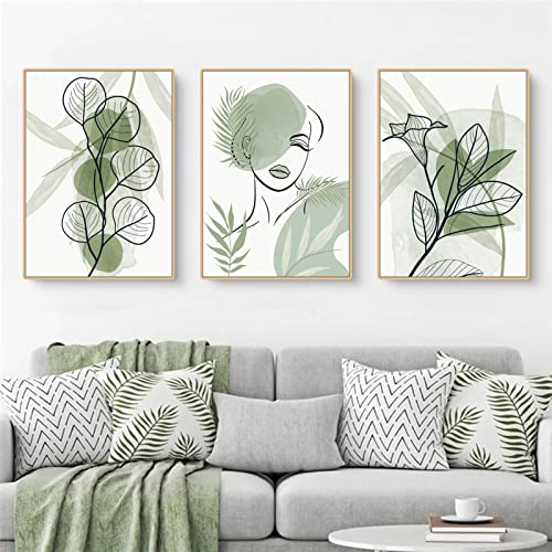 Sarah Duke 3er Set Premium Poster, Abstrakt Grün Blätter Bilder, Leinwand Malerei, Wandkunst Druck Bilder Wanddeko für Wohnzimmer Schlafzimmer, Ohne Rahmen (50x70cm)