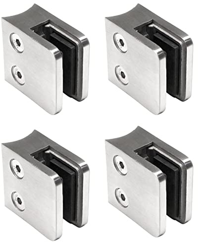 PRIOstahl Glashalter 4 Stück Glasklemmen Klemmhalter Glasplattenhalter Eckig 45 x 45 x 25-27 mm Anschluss: 42,4 mm für Glas 1,5 mm Geländer Treppengeländer Balkon aus Edelstahl V2A