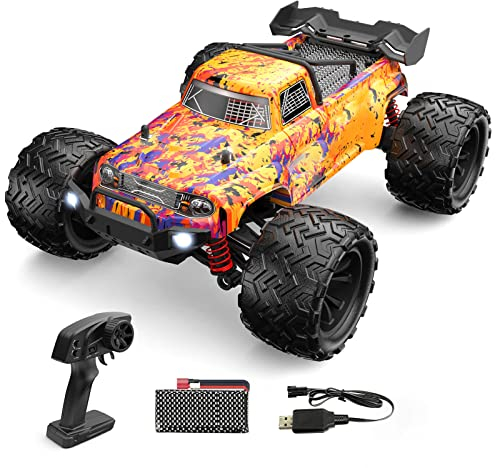 Goolsky Ferngesteuertes Auto, RC Truck 9500E 1/16 40 km/h 2,4G 4WD Full Scale All Terrain RC Truggy RTR mit LED Licht RC Crawler Geschenke für Kinder Erwachsene 1 Wiederaufladbar Batterie Orange