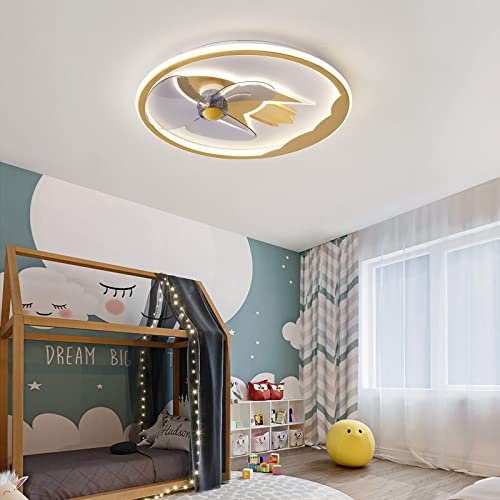 FBITE Ventiladores de Techo con Lámparas, Ventiladores de Techo Infantil de Lideros de Cohete Silenciosos con Luces Y Control Remoto de Control de Aplicaciones Reversibles de 6 Velocidades de Temporiz