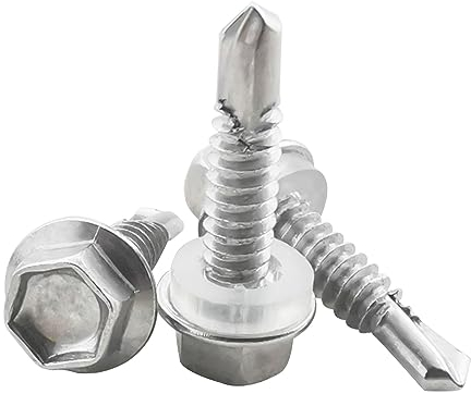 Fajoeda 5.5 X 25MM Sechskant Selbstbohrende Schrauben,40 Stück 410 Edelstahl Selbstschneidende Schrauben mit Kunststoff Unterlegscheiben Hochfeste Schnelle Blechschrauben(16mm bis 38mm verfügbar)