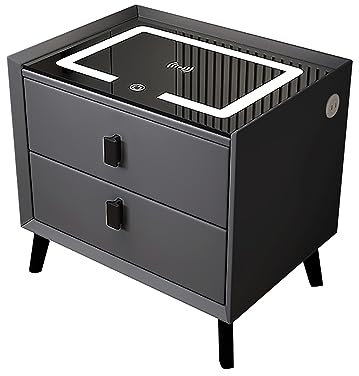 Table De Chevet Led Rangement De Table Pour Chambre À Coucher Table De Nuit Avec Prise Et Port USB Table De Chevet Avec 2 Tiroirs Grande Capacité Chevet De Lit Pour Chambre ( Color : Deep grey , Size