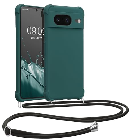 kwmobile Necklace Case kompatibel mit Google Pixel 8 Hülle - Cover mit Kordel zum Umhängen - Silikon Schutzhülle Petrol