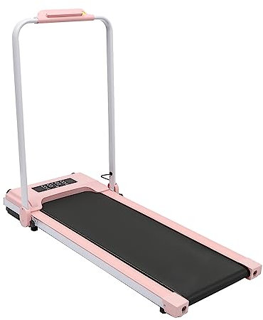 Treadmill Tapis de course électrique pliable compact 0,65 – 2 CV max 10 km/h avec écran LED 20 pouces sangle de course jusqu'à 100 kg pour la maison, la salle de sport, le bureau (rose)