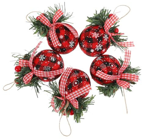 NOLITOY 5st Luftpolsterfolie Feiertagsparty Liefert Überprüfen Sie Die Mit Stoff Umwickelten Bälle Christbaumkugeln Rot-schwarz Karierte Weihnachtskugeln Schaum Weihnachten Beere