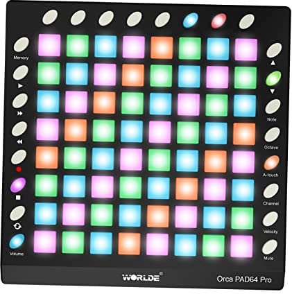 HUIOP MIDI controller, ORCA PAD64-A Pro Portable USB MIDI Drum Pad Controller 64 RGB Backlit Pads 24 Buttons Built-in 128MB Sound Module with USB Cable,midi pad controller,MIDI controller