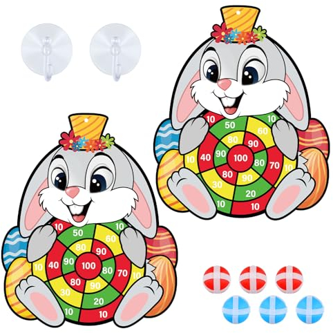 2 Stück Osterhasen Dartscheibe, Dartscheibe mit Klebrigen Bällen Spielzeugspiele Osterspiele im Freien Easter Egg Toys Osterspiel für Kinder für Oster Themenpartyspiel