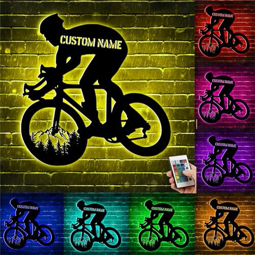 Panneau métallique personnalisé pour vélo de montagne, décoration murale en métal personnalisée, lumières LED, panneau néon pour vélo de montagne maison de lac, maison de vacances, club de sport