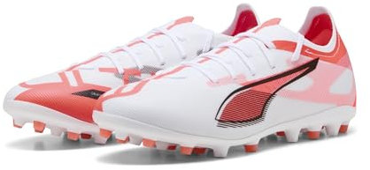 PUMA Ultra 5 Match MG - Scarpe da Calcio Unisex, PUMA White-PUMA Black-Glowing Red,