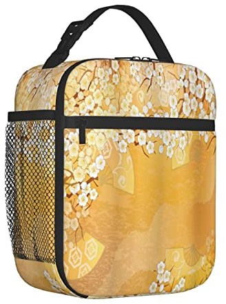 Tragbare Lunchtasche für Damen/Herren, isoliert, japanische Kirschblüte, Sakura-Baum, Zweige und Blüten, Kunstwerk, isoliert, wiederverwendbar, Lunchbox für Büro, Arbeit, Schule, Picknick, Strand,