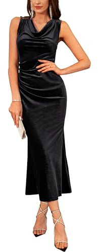 GRACE KARIN Damen Herbst Samt Abendkleider Ärmellos Maxi Wickelkleid | Elastisches Samtgewebe, Cowl‑Ausschnitt, Verdeckter Reißverschluss auf der Rückseite, Meerjungfrauen‑Saum, geeignet für Party