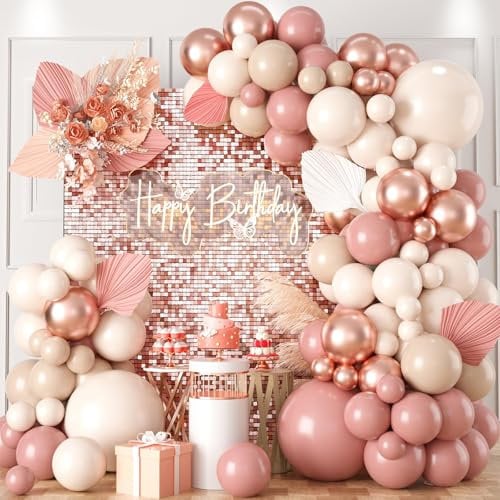 Kit Arco Palloncini Rosa, Palloncini Compleanno con Palloncini Rosa Vintage, Avorio, Oro Rosa e Arancio Tenue, arco per palloncini per Decorazioni Compleanno, Battesimo Bimba, Matrimonio, Baby Shower