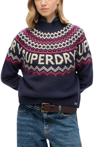 Superdry Damen Fairisle-Pullover mit Markenlogo Insel Marineblau Mehrfarbig 36