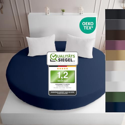 Strauss Home® Rundes Spannbetttuch Jersey 100% Baumwolle OekoTex Boxspringbett Wasserbett Weiche Spannbettlaken Steghöhe bis 40cm (Navy)
