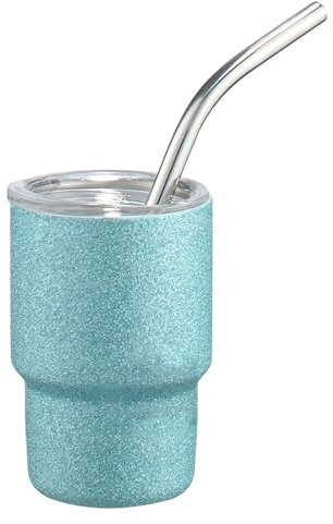 Fruusv Gobelet de voyage à double paroi – Gobelet isotherme avec paille – Tasse à eau en acier inoxydable – Récipient portable pour boissons chaudes et froides – Avec couvercle et paille – Pour