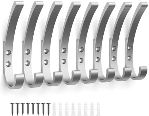KYOEON 8 Stück Garderobenhaken, Silber Kleiderhaken, Kleiderhaken Wand, Haken zum Schrauben, Handtuchhaken zum Bohren, Wandhaken für Badezimmer, Küche, Tür