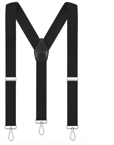 Fevaeno Hosenträger Herren Breit 3.5cm Y Form Metal Haken-Clips Einstellbar und Elastische Einheitsgröße Hosenträger für Männer und Damen Schwarz A