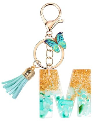 Porte Clé Femme Nom Lettre Initiale Porte Clef Femme Porte-clés Fille Keychain Alphabet Papillon Porte Clé Voiture Fille Turqoise Or