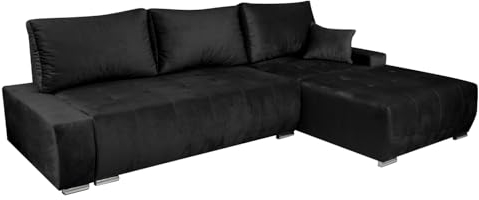 Ares Meble Rechts Ecksofa mit Schlaffunktion GARIX - Modernes L-Sofa 3 sitzer - Wohnzimmer Sofa - Kleine Sofa mit Bettkasten - Solider Rahmen - Samt - Schwarz