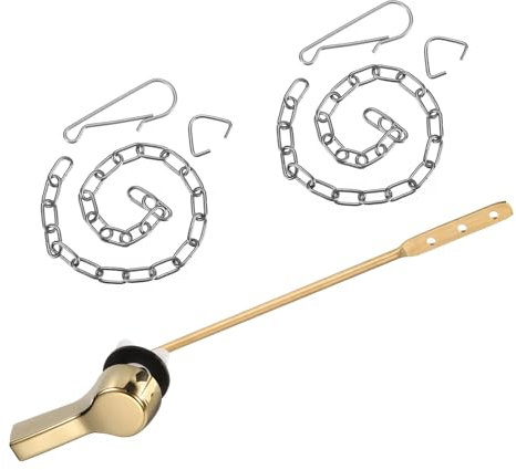 sourcing map Toilet Handle Replacement Kit, Universal Front Mount Toilet Handle Lever Side Mount Toilet Flush Handle with Stainless Steel Flapper Chains Toilet Trip Lever, Gold