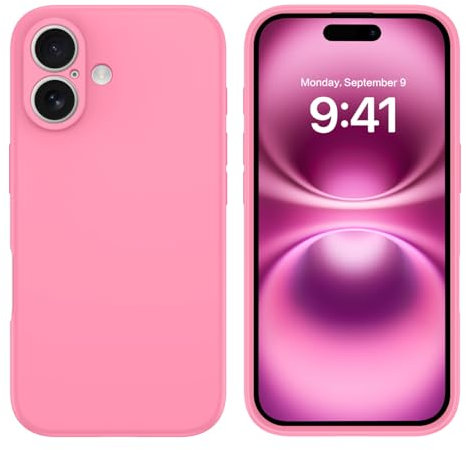 DUEDUE Liquid Silicone Case for iPhone 16, Full-Body 4 Layer Shockproof Protective, Anti-Scratch Microfiber Lining, Soft Touch Gel Rubber Non-Fingerprint Case for iPhone 16 6.1, Pink