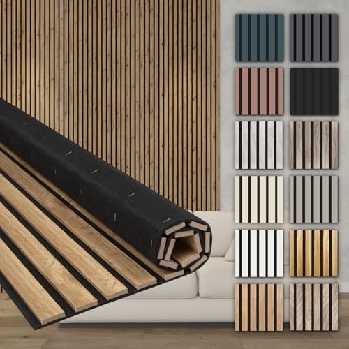 HEXIM Akustikpaneele Holz 278x60cm - Holzpaneele Wand Lamellenwand flexibel MDF Wandpaneele TV Wandverkleidung Holzwand Deko hellbraun (6 Paneele / 10,02 m² Pecan - AP08)