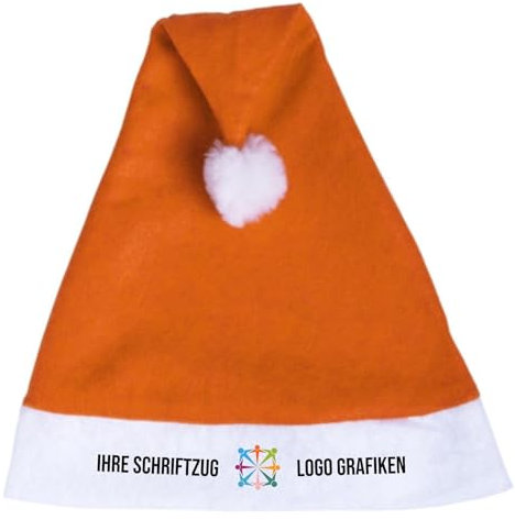 Generisch Generic Weihnachtsmütze Nikolausmütze Wichtelmütze mit deinem eigenen Text Druck Logo Grafik PERSONALISIERT Orange