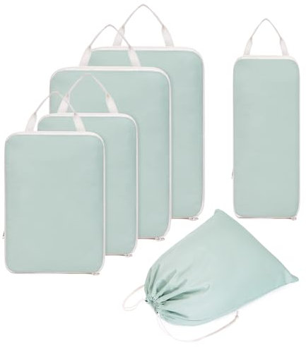 Narwey 6 Teilige Kompression Koffer Organizer, Compression Packing Cubes Backpack Koffer Organizer Set Kompression Packwürfel Rucksack, Kofferorganizer Travel Essentials for Damen (Mintgrün)