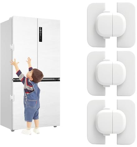 JAONLD 3 Piezas Cierre Seguridad Cajones Bebe Seguridad Puertas Niños Protector Puertas Bebe Cerradura Nevera Cierre Nevera No Requiere Perforación para Armarios y Frigoríficos (Blanco)