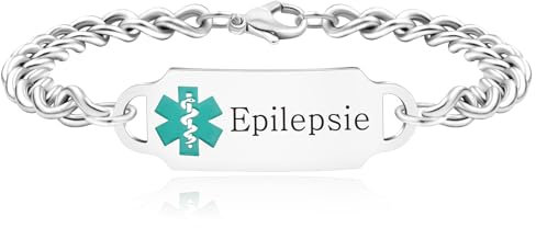Zircobic graviertes Epilepsie-Medizin-ID-Armband für Männer und Frauen, langlebiger Edelstahl wasserdichte Sport-Juwelen, komfortables medizinisches Alarmarmband, modisches Gesundheitswarnarmband