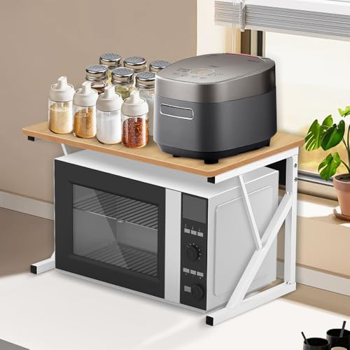 OHMG Support de Four à Micro-Ondes Extensible Étagère de Cuisine Réglable pour Four à Micro-Ondes avec Crochets Étagère pour Four Micro-Ondes en Acier au Carbone pour Bureau