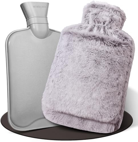 HAOCEE Bouillotte Eau Chaude,2L Grande Bouillotte Moelleuse, Bouillottes Avec Poche Kangourou, Bouillotte Chaude Chauffe Main/Ventre/Cou, Bouillote Antifuite (Marron)