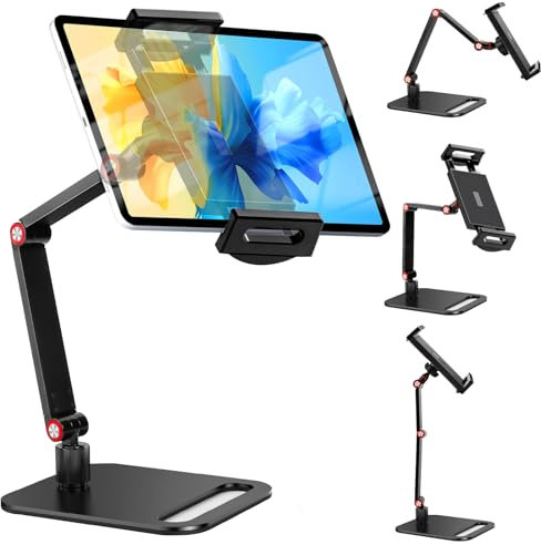 Hersance Support d'écran pour écrans de 6 à 17,3 pouces, support de tablette portable, support pour iPad en aluminium, support de tablette avec hauteur réglable, rotatif, inclinable, facile à