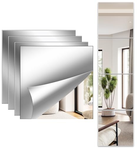 Full Length Wall Unbreakable Mirror Tiles12'' x 12'' x 4PCS