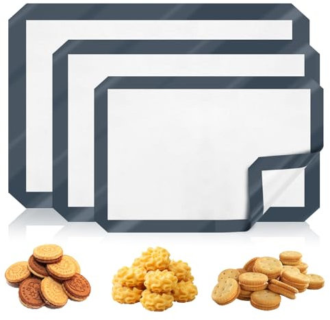 KOUHA 3er Set Backmatte aus Silikon Backfolie Silikonmatte Backunterlage Backfolie Wiederverwendbar Antihaftbeschichtung BPA Frei Backmatte für Macaron/Brot/Pizza