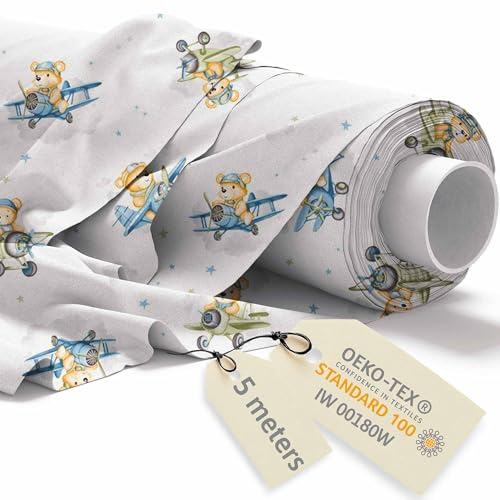 DreamRoots Baumwollstoff Meterware, Flying teddy bear, 5 m Vorschnitt