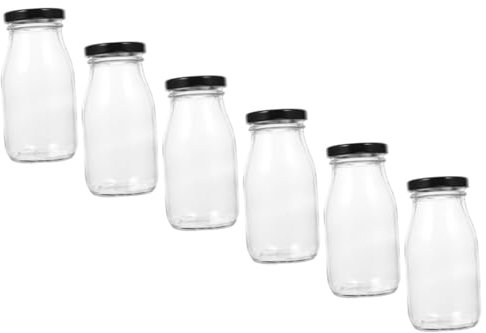 DINHEAROM 6pièces Bouteilles De Lait Verre Réutilisables Avec Couvercle Contenants Pour Boissons Transparents