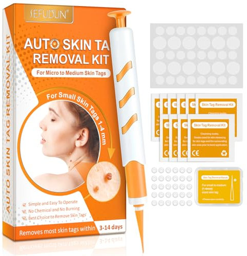 Skin Tag Remover Pen Kit for 1-4MM Size with 30Pcs Removal Rubber Bands, Drug-Free & Safe, Painless & Easy to Use (Orange)