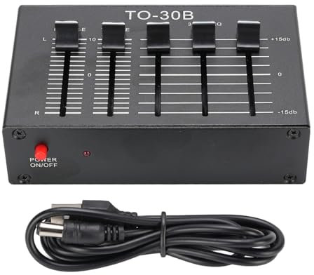 Hiraith Phono Preamp EQ 2 Channel Digital Sound Equalizer 3 Band 12 DB Hohe Mittelgroße Einstellung Ausgeglichener Lautstärkeregler 5V -Adapter für Plattenspieler