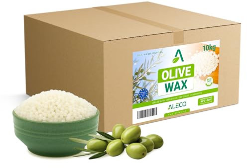 ALECO Cera de Oliva para Velas en Vaso – Bajo Punto de Fusión 46–50 °C – Admite Aromas y Colorantes – Cera Vegetal Suave – Natural y Hecha en España (10, Kilogramos)