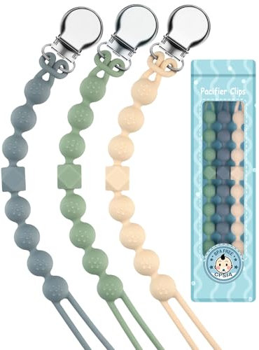 Yolnkos Catenella Portaciuccio Silicone Ciuccio Clips Catena Succhietto Catenelle per Ragazzi Ragazze Regalo per Baby Shower Deisgn a Pezzo Unico 3 Pezzi(Beige,Grigio,Muschio Verde)