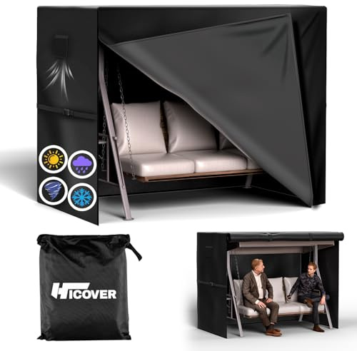 HICOVER Hollywoodschaukel Abdeckung 3 Sitzer Wasserdicht Winterfest Schwarz | Winddicht UV-Beständiges Schwerlast 600D Oxford Schutzhülle für Gartenschaukel schutzhülle hollywoodschaukel Schaukelbank