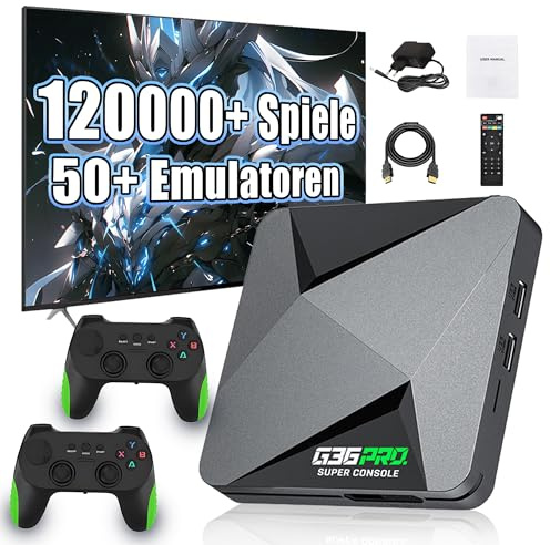 G36 PRO Retro Spielkonsole 256G, Video Emulator Spielekonsole mit Integriertem 120000+ Retro Spiel 50+ Emulator, EmuELEC & Android-System, 2 x 2,4G Wireless Controllern, Plug and Play TV Videospielen