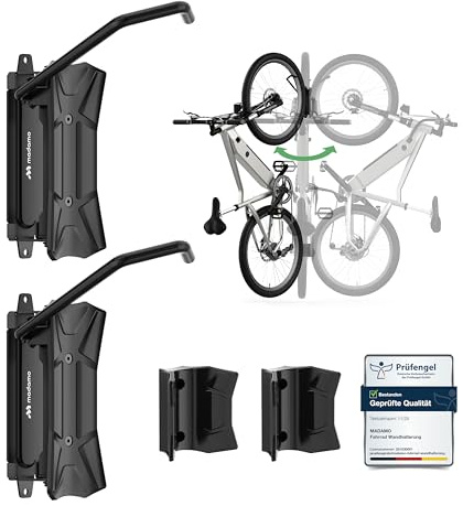 MADAMO Fahrrad Wandhalterung Schwenkbar - Platzsparende Fahrradaufhängung Wand - Bike Wall Mount für Garagen Ordnung - Universelle Halterung für alle Fahrradtypen inkl. E-Bike, MTB & Rennrad - 2 Stück