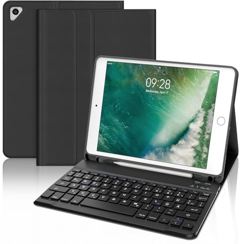 IVEOPPE Tastatur für iPad 6. Generation 9,7 Zoll 2018, Hülle Tastatur für iPad Pro 9.7/Air 2 & 1, Bluetooth Magnetisch Abnehmbarer Keyboard Case, Deutsches QWERTZ Layout, Schwarz