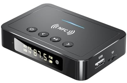 HWIREUIGT Ricevitore Trasmettitore Bluetooth 6.0 NFC FM Stereo Jack da 3,5 mm Adattatore Audio Wireless per TV, Altoparlante per Auto