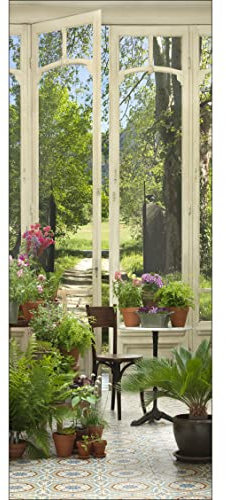 Plage 141024 Sticker Trompe l'œil Porte - Jardin d'hiver, 204 x 83 cm