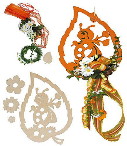 alles-meine.de GmbH Komplettset: Bastelset - Holz Fensterbild & Deko - Marienkäfer mit Blumen - komplett ausgesägt Natur - Fensterdeko Blume Frühling Sommer - Set für Kinder & Er..